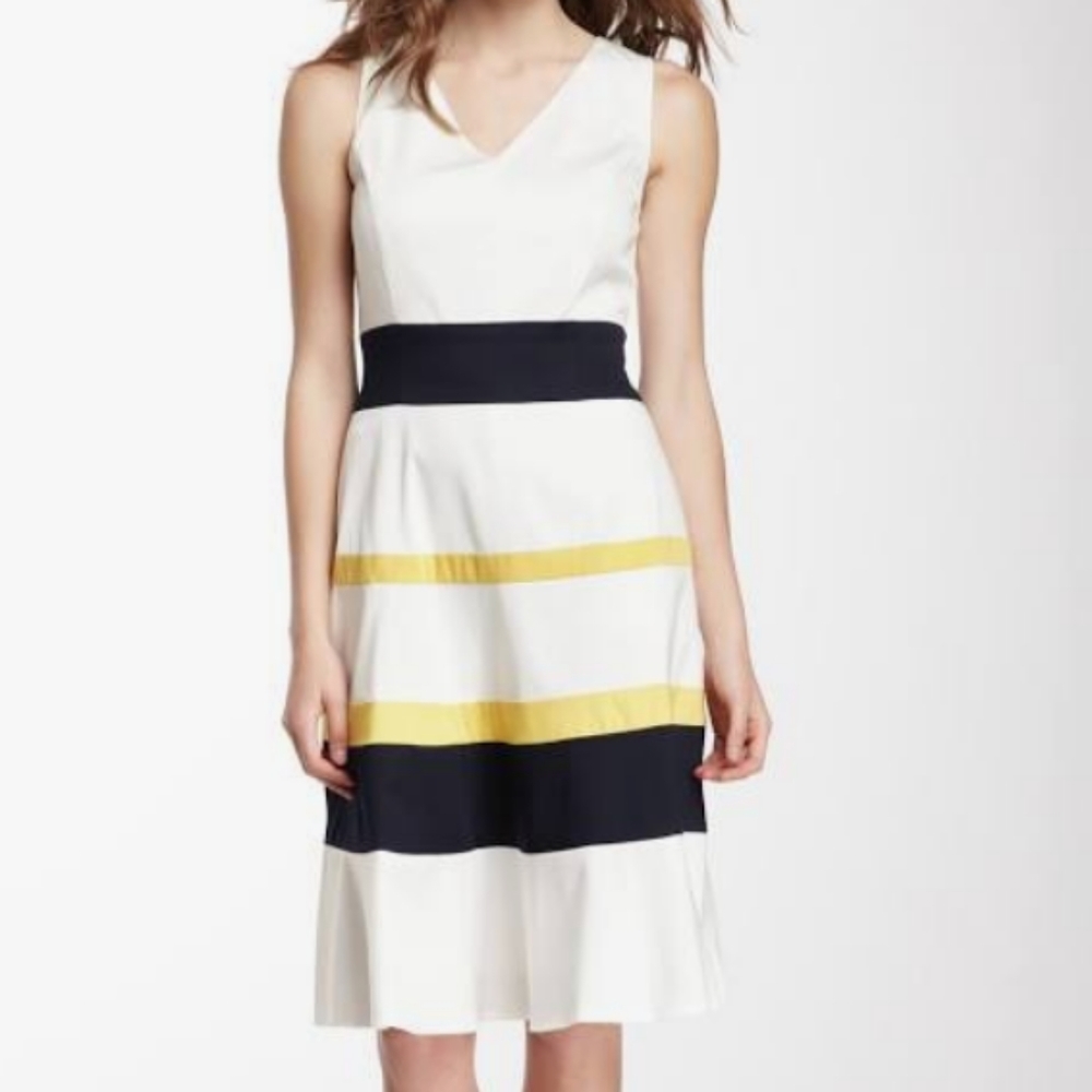 NWT ANNE KLEIN STRIPED FIT AND FLARE DRESS SIZE 14 - Picture 1 of 8
